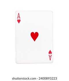 Ace of hearts playing card on a white background 