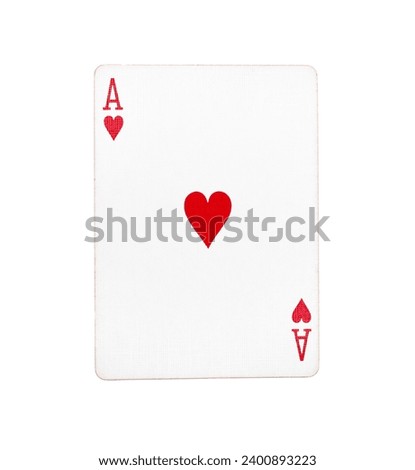 Ace of hearts playing card on a white background 