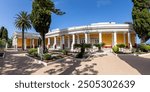 Achilleion palace built for Empress Elisabeth Sisi of Austria panorama vacation on Corfu island in Greece