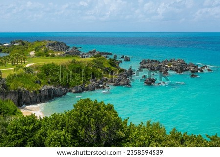 Achilles Beach aerial view at Achilles' Bay next to Fort St. Catherine near St. George's Town in Bermuda. Historic St. George and Fortifications is a World Heritage Site since 2000.  Сток-фото © 