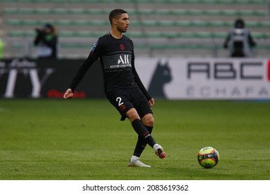 Achraf HAKIMI of Paris during the French championship Ligue 1 football match between AS Saint-Etienne and Paris Saint-Germain on November 28, 2021 at Geoffroy Guichard stadium in Saint-Etienne, France