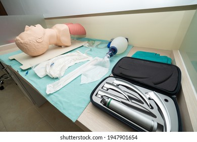 ACLS (Advanced Cardiac Life Support) Classroom Shows Equipment Used To Train Healthcare Workers To Rescue People In Cardiac Or Respiratory Arrest 