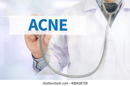 ACNE Medicine doctor hand working on virtual screen