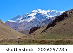 Aconcagua Peak at provincial Park of Mendoza Argentina Cordillera de los Andes