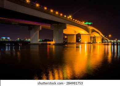 The Acosta Bridge Over The St. John's River At Night, In Jacksonville, Florida.