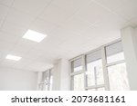 Acoustic ceiling with lighting and light channel window, Acoustic ceiling board texture Sound-proof material, Sound absorber, industry construction concept background black and white tone