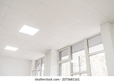 Acoustic ceiling with lighting and light channel window, Acoustic ceiling board texture Sound-proof material, Sound absorber, industry construction concept background black and white tone - Shutterstock ID 2073681161