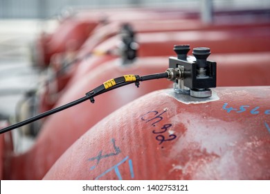 Acoustic Emission Test of long tubes used for transport high pressure gas, methane or hydrogen. Sensors were placed at tube end then pressurized the tube and monitor of acoustic emission from defect. - Shutterstock ID 1402753121