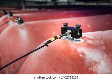Acoustic Emission Test of long tubes used for transport high pressure gas, methane or hydrogen. Sensors were placed at tube end then pressurized the tube and monitor of acoustic emission from defect. - Shutterstock ID 1402753133