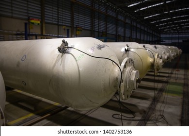 Acoustic Emission Test of long tubes used for transport high pressure gas, methane or hydrogen. Sensors were placed at tube end then pressurized the tube and monitor of acoustic emission from defect. - Shutterstock ID 1402753136