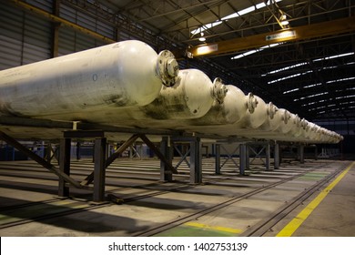 Acoustic Emission Test of long tubes used for transport high pressure gas, methane or hydrogen. Sensors were placed at tube end then pressurized the tube and monitor of acoustic emission from defect. - Shutterstock ID 1402753139