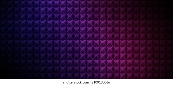 Acoustic foam with pink and blue lights. Soundproof room wall background. Recording studio texture banner. - Shutterstock ID 2109188066
