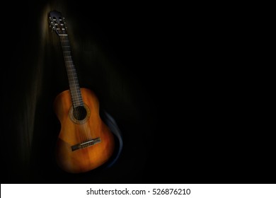 Acoustic Guitar With Black Copy Space