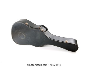 Acoustic Guitar Case In Real Life Condition Isolated On White.