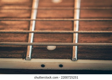 Acoustic Guitar Neck, Macro Shot, Guitar Detail.