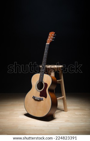 Acoustic guitar on the floor.