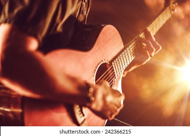 Acoustic Guitar Playing. Men Playing Acoustic Guitar Closeup Photography. - Shutterstock ID 242366215