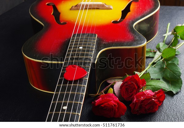 Acoustic Guitar Red Roses Stock Photo (Edit Now) 511761736