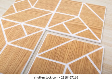 Acoustic Panels With Geometric Pattern On Wood Texture