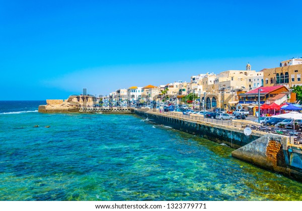 ACRE, ISRAEL, SEPTEMBER 12,\
2018: Houses situated on seaside of the old town of Akko/Acre,\
Israel