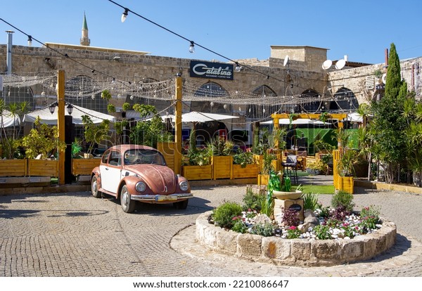 Acre Israel September 2022 Square in front\
of a restaurant in the old city of\
Acre