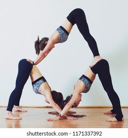 Acro Yoga Three Sporty Girls Practice Stock Photo 1171337392 | Shutterstock