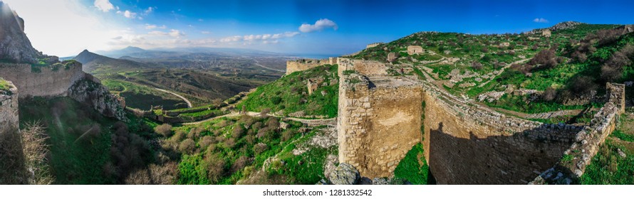 Acrocorinth, Upper Corinth fortress, the acropolis of ancient Corinth, is a monolithic rock overseeing the ancient city of Corinth, Greece. Archaeological site of Acrocorinth, the acropolis of Korinth