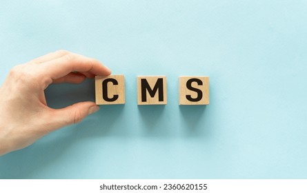 Acronym CMS or Content Management System. Text on wooden cubes