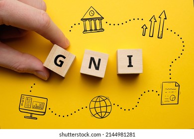 Acronym GNI Or Gross National Income. Letters On Cubes.