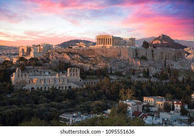 Acropolis Of Athens At Sunset