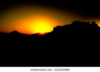 Acropolis Sunrise Silhouette Athens City 