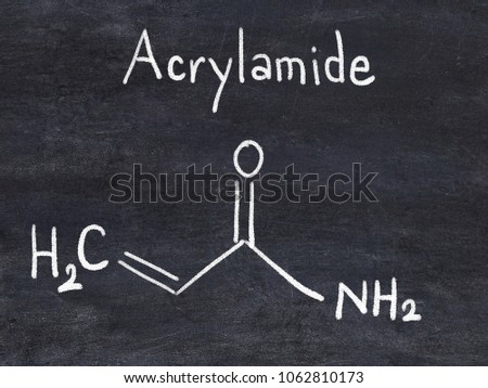 Acrylamide molecule, polyacrylamide building block and heat-generated food pollutant. Skeletal formula.