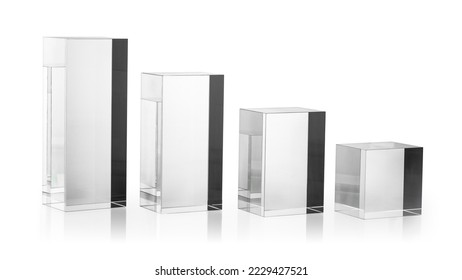 ACRYLIC BLOCKS 4 SOLID PERSPEX BLOCKS PLINTHS. Clear Acrylic Rectangular Oblong Plinths for Product Photography Props or Retail Jewellery Displays. Transparent Acrylic Pedestal Clipping Paths in JPEG  - Shutterstock ID 2229427521
