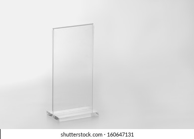 Acrylic Card Holder For Events. Isolated Transparent Object With White Background.