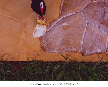 Acrylic Lacquer Coating Of Yellow Concrete Tiles Close-up