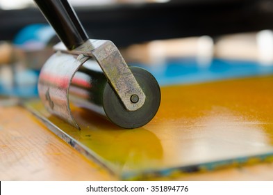 acrylic paint roller for mono printing and screen printing - Shutterstock ID 351894776