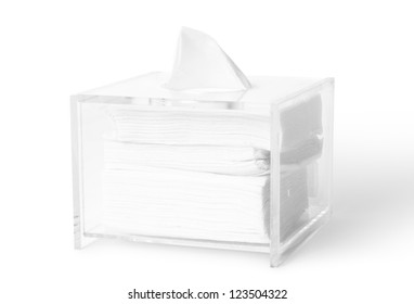 Acrylic Tissue Box On White Background With Clipping Paths.