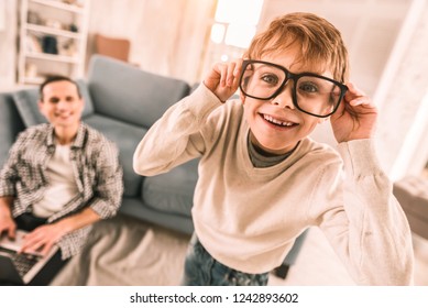 Acting Goofy. Little Goofball Making His Dad Cheer Up.