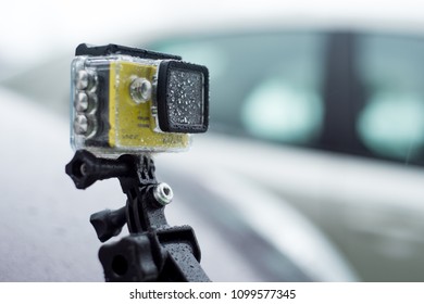 action camera all in a drop after a heavy road by car
