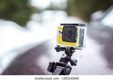 action camera all in a drop after a heavy road by car