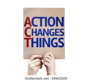 Action Changes Things card isolated on white background