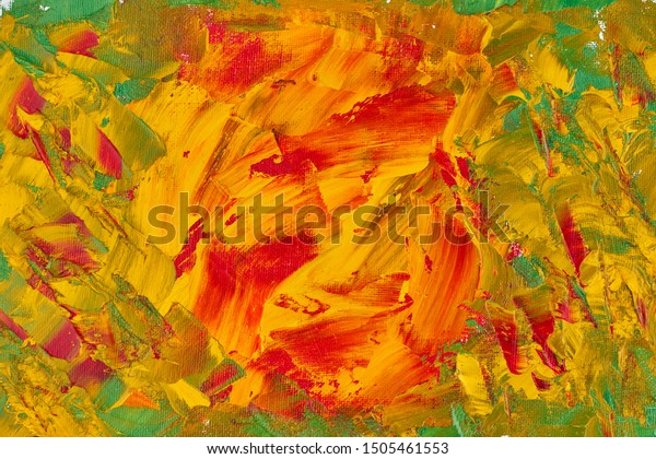 Action painting. Autumn\
colors. Photo of abstract grunge paint, handmade colorful\
wallpaper, copy space