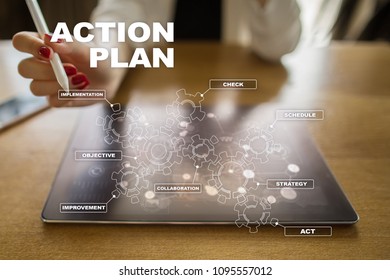 Action plan on the virtual screen. Planning concept. Business strategy.