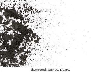 Activated charcoal powder isolated on white background, abstract pattern