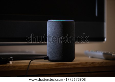 Activated smart speaker on tabletop