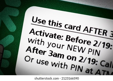 Activation label on the debit card