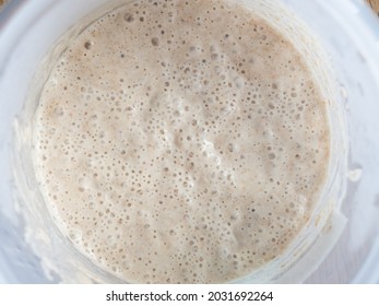 Active And Bubbly Sourdough Starter For Bread Making