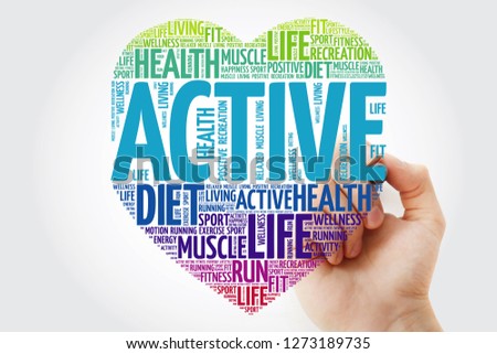 ACTIVE heart word cloud with marker, fitness, sport, health concept