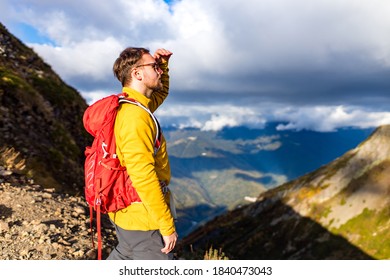 Active Hiker Enjoying The View Looking For Something