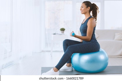 Active Hispanic Lady Dumbbells Sitting On Stock Photo 1660021789 ...